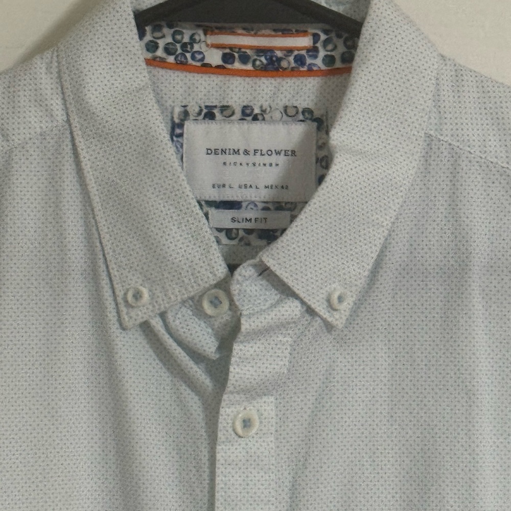 Denim & Flower Men's Button-Down Shirt in Light Gray with Micro Dot Pattern